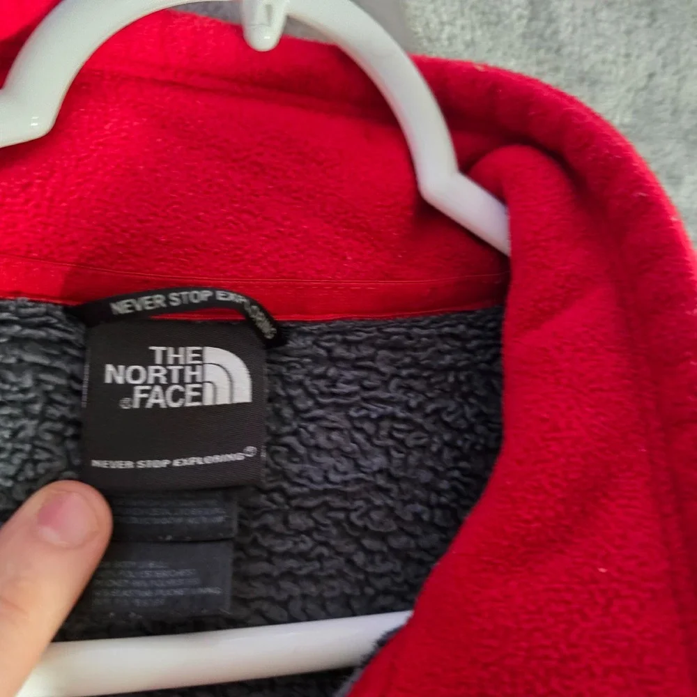 The‎ North Face Fleece Jacket Full Zip Pockets Red Gray Accents Mens Large